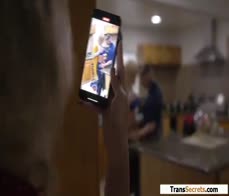 Tgirl stepdaughter Emma Rose facefucks and barebacks plumber