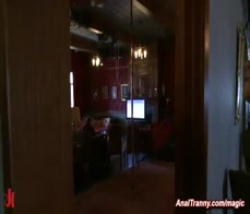 Bound guy Mike Panic anal fucked by shemale domme Venus Lux at Armory tour