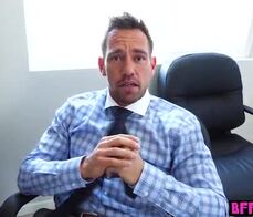 Three teen assistants satisfy their boss in the office