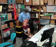 A dark haired 18 year old gets fucked by the security guard