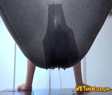 Naughty blonde teen pisses herself and masturbates