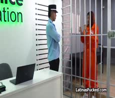 Spicy Latina gags on prison guards big dick
