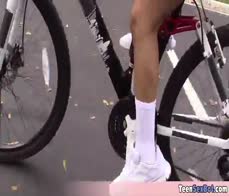 Extra small and cute cyclist chick gets rough fucked by a huge and fat cock