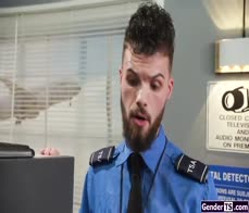 Busty shemale flight attendant barebacked by customs officer