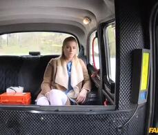 Blonde nurse in sexy lingerie gets fucked hard in a cab