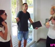 Teen BFFs hardcore language session with a huge cock