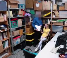 Tiny blonde shoplifter gets her tight pussy fucked