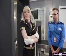 Ts flight attendant Izzy Wilde has metal buttplug up her ass
