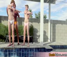 Cute twinks first swimming lesson ends in a heated group fuck in the shower