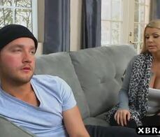 Big juggs stepmom makes stepson fuck all her holes