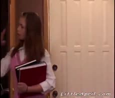 Cute solo blonde teen fingers her pussy