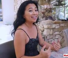 Fucking my small titted asian mature stepmothers pussy