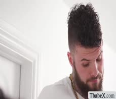 Lucky cleaner bareback fucks two horny shemales