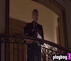 Naughty MILF babes with big tits sucked ice cream in front of group of guys