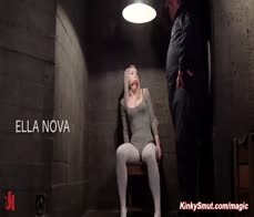 Blonde slave spreads legs for master and his sex toys