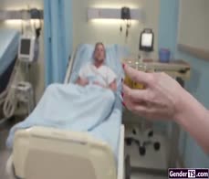 Trans nurse Gracie Jane helps with boner by anal riding him