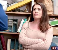 Innocent looking brunette shoplifter gets fucked hard