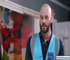 Asian tgirl Kasey Kei bareback anal rides couriers big cock