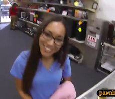 Hot girl with glasses railed by pawn man