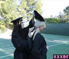 Teen BFFs celebrating graduation with pussy eating