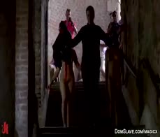 Anal slaves rough fucked in bondage in public