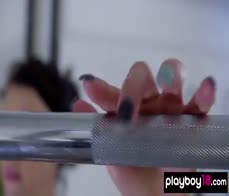 Sweaty inked brunette fitness babe Peta Jensen fucked her lovers big dick