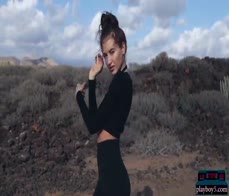 Skinny Russian MILF Taya Vais strips naked outdoor and shows tight body