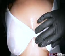 Big tits ebony babe fingered and fucked after having massage