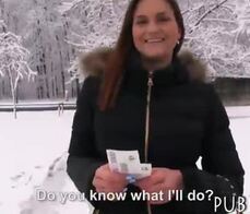 Eurobabe flashes her big boobs for money