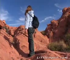 Blonde solo teen fondles her pussy