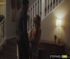 Petite ebony babe flirting and fucking black stepbro in law